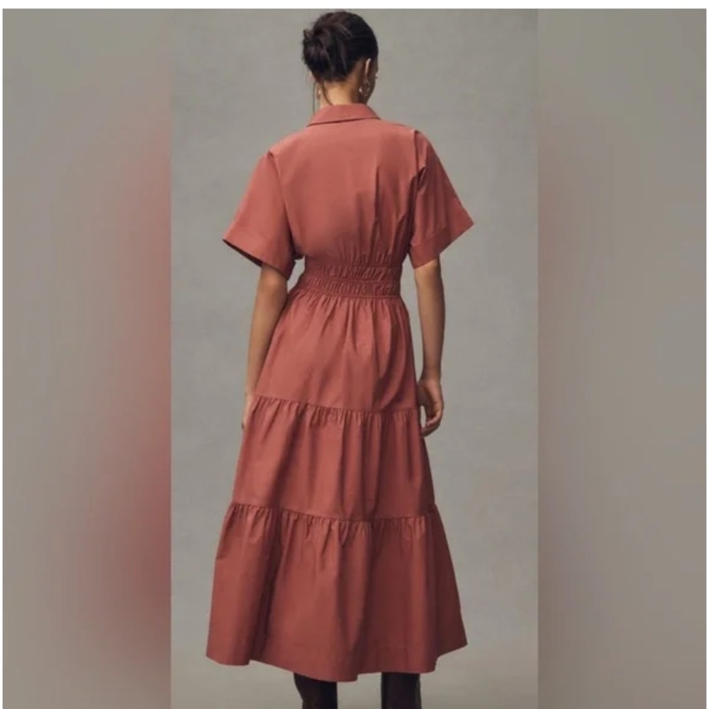 Anthropologie Rust Tiered Shirt Dress - Picture 2 of 10
